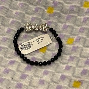 Elastic black beaded, bow bracelet